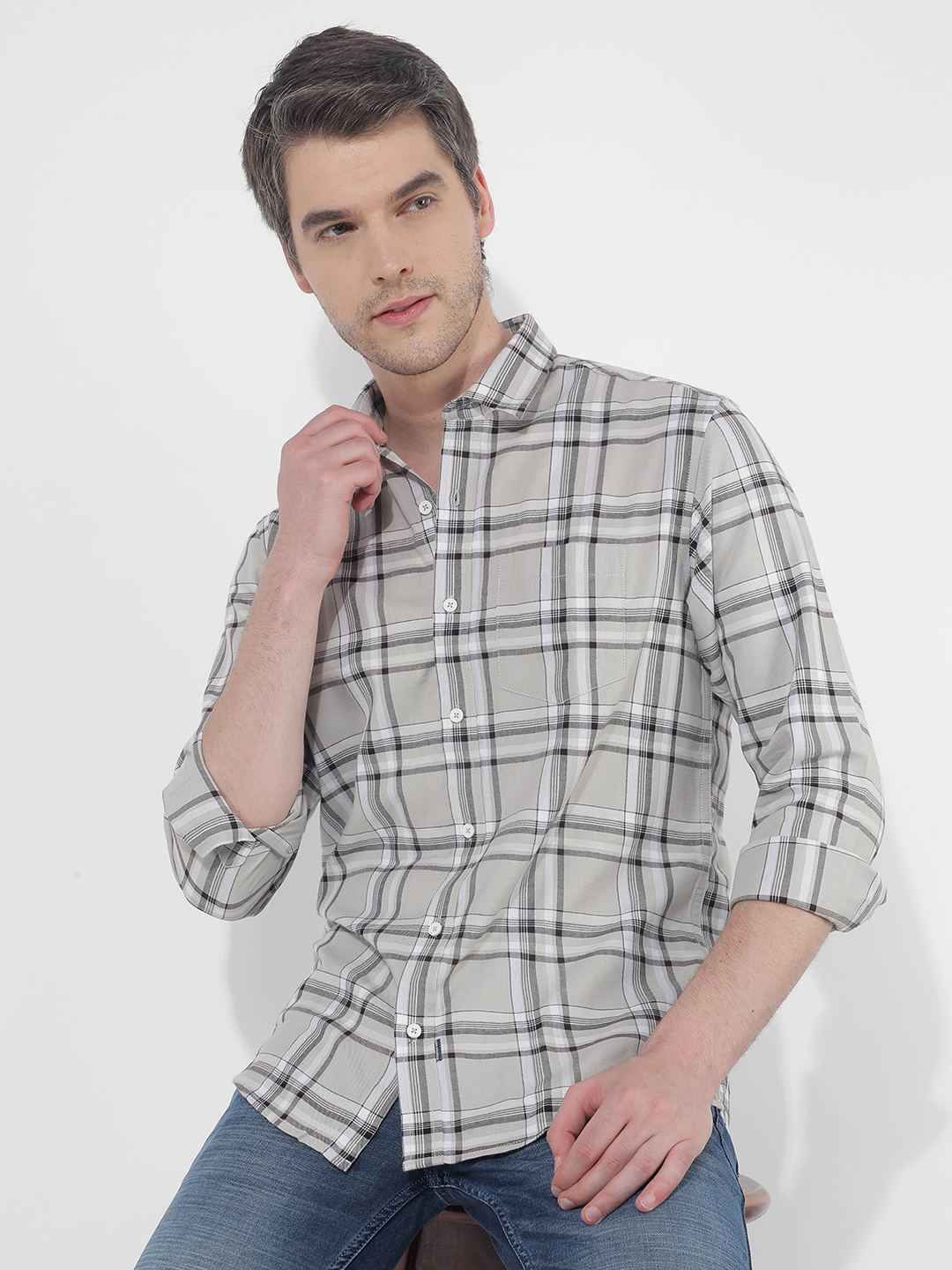 Numero Uno Men Checkered Grey Shirt